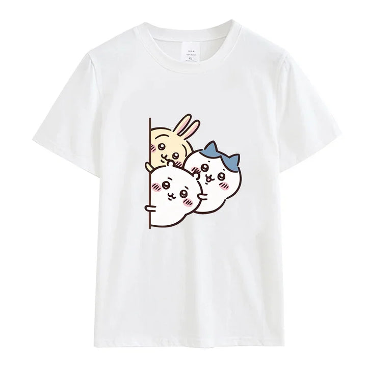 Roupas femininas Chiikawa Desenho animado Verão Impressão Roupas Mulheres Branco Gráfico Moda Feminina Streetwear Casual Tops Tee