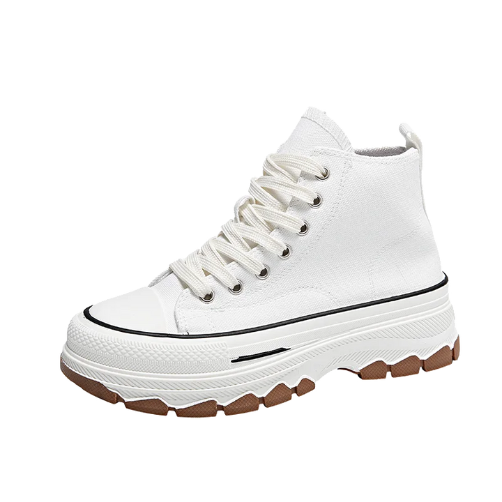 Tênis feminino cano alto com cadarço casual plataforma altura lona antiderrapante resistente ao desgaste 2024 primavera sapatos vulcanizados femininos