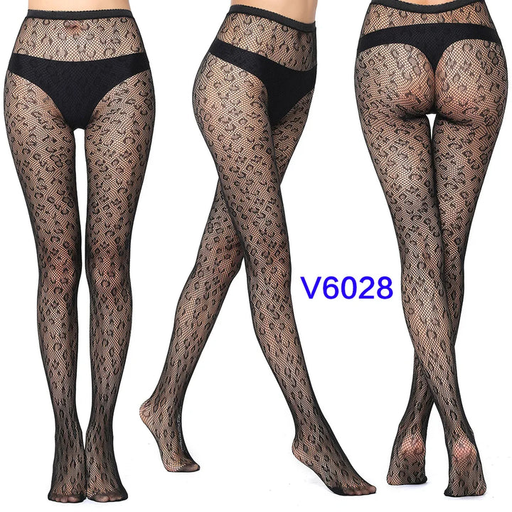 Meias-calças femininas sexy arrastão, trama jacquard, sem costura, fios, ligas, malha de peixe, meias pretas, aranha, renda gótica