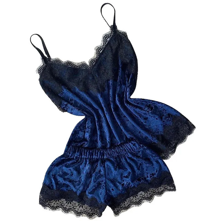Pijama feminino, moda, decote em V, cetim elástico, babydoll, renda, lingerie sexy, laço, pijama, shorts, conjunto de 2 peças, roupa de dormir