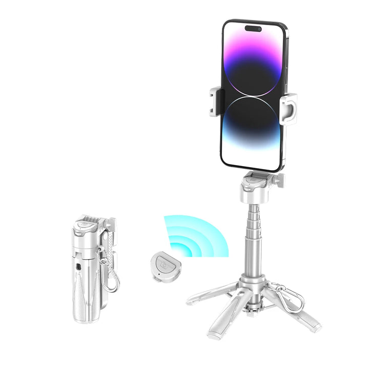 Suporte de tripé sem fio para selfie, suporte remoto Bluetooth dobrável para telefone de mesa com chaveiro para fotos com celular Tiktok