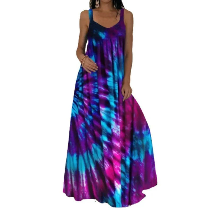 Vestido feminino elegante com estampa de chamas sem mangas, vestido longo casual de verão com estampa