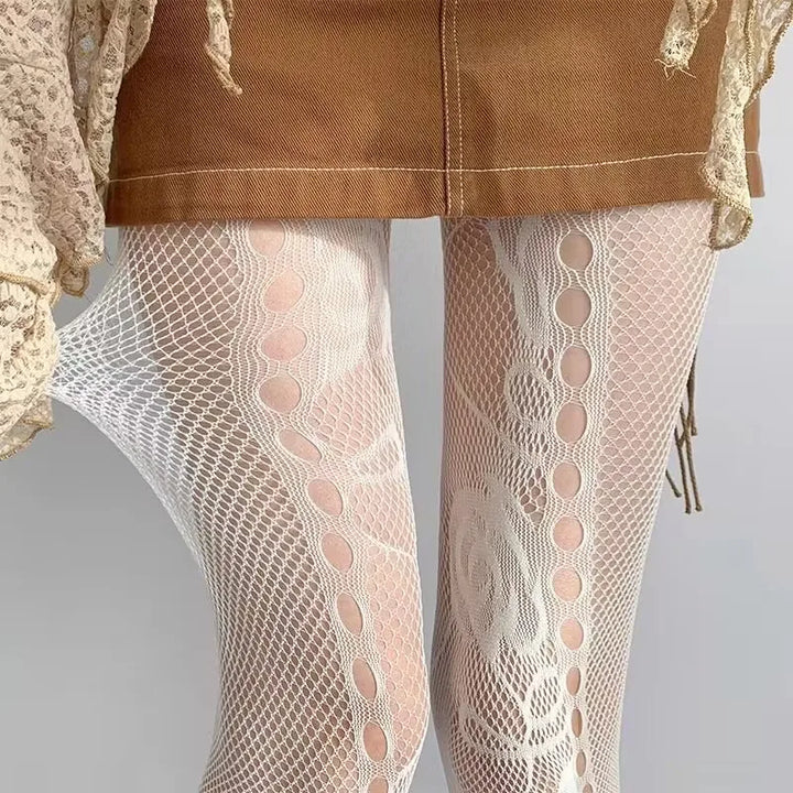 Meias arrastão de cintura alta sexy femininas, meia-calça de malha, meia-calça de malha, jeans rasgado, meias longas, lingerie quente