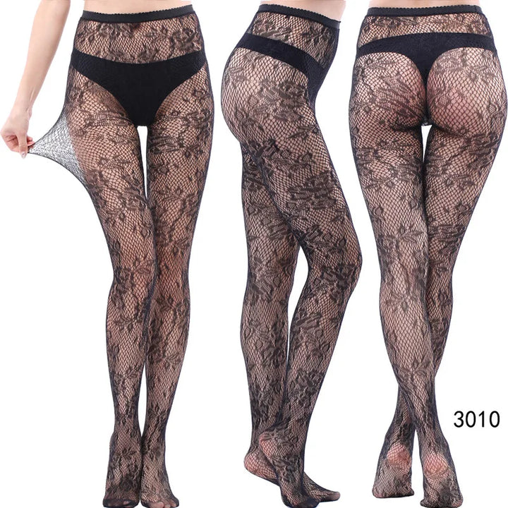 Meias-calças femininas sexy arrastão, trama jacquard, sem costura, fios, ligas, malha de peixe, meias pretas, aranha, renda gótica