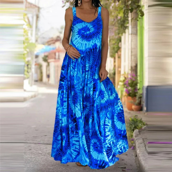 Vestido feminino elegante com estampa de chamas sem mangas, vestido longo casual de verão com estampa